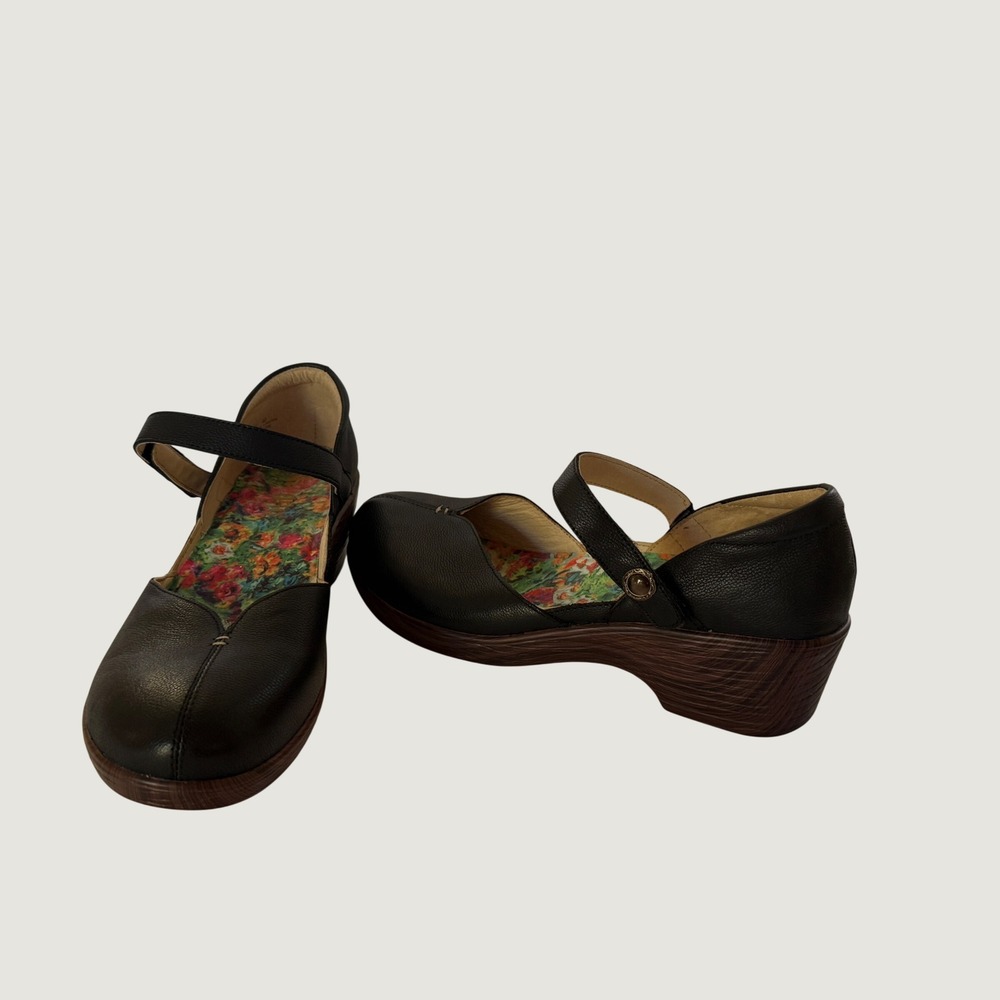 Alegria Celine Womens Black Leather Mary Jane Wedge Shoes Size 42 Career